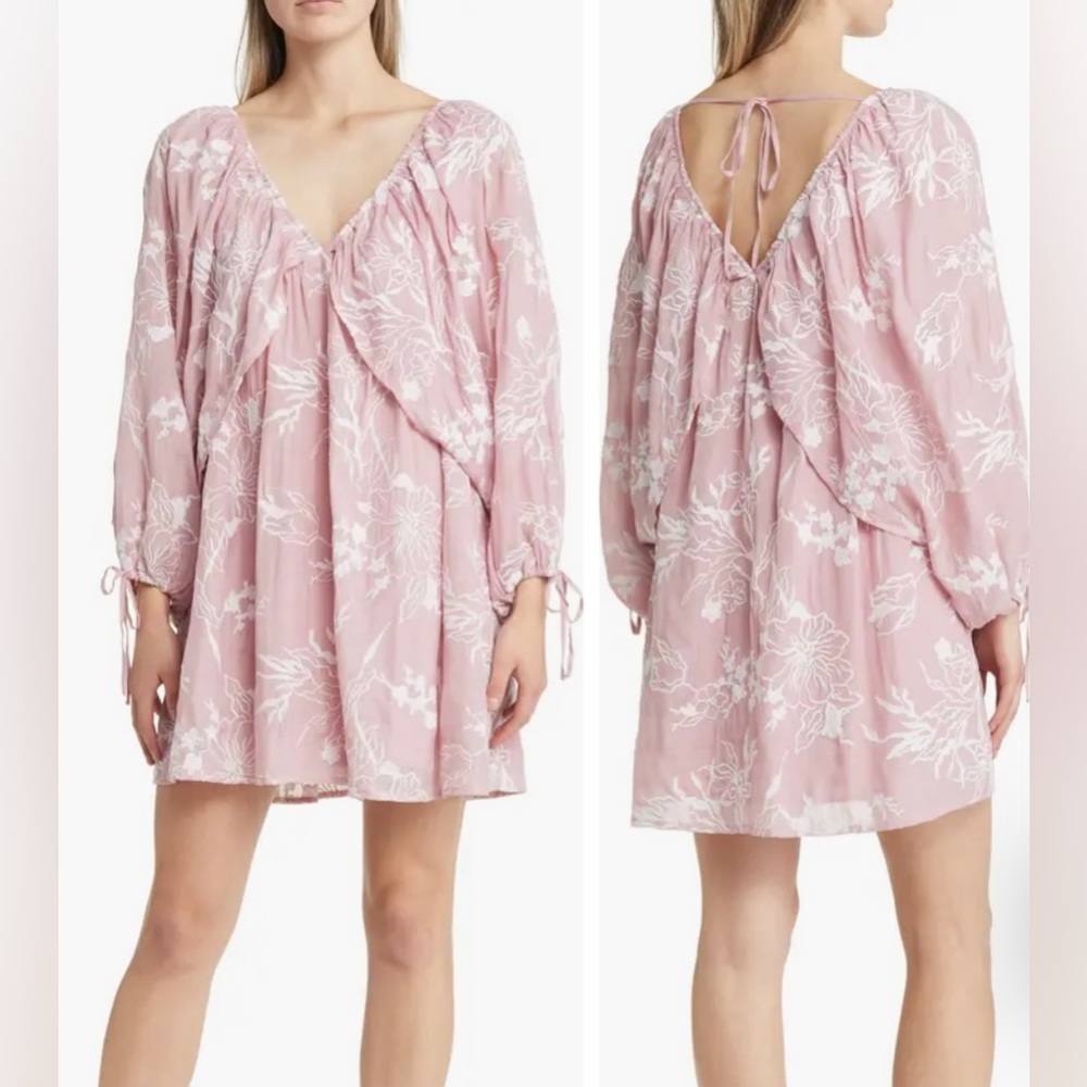 BTFL-LIFE Cheryl Long Cape Effect 
Sleeve Embroidered Babydoll Dress. Sz S